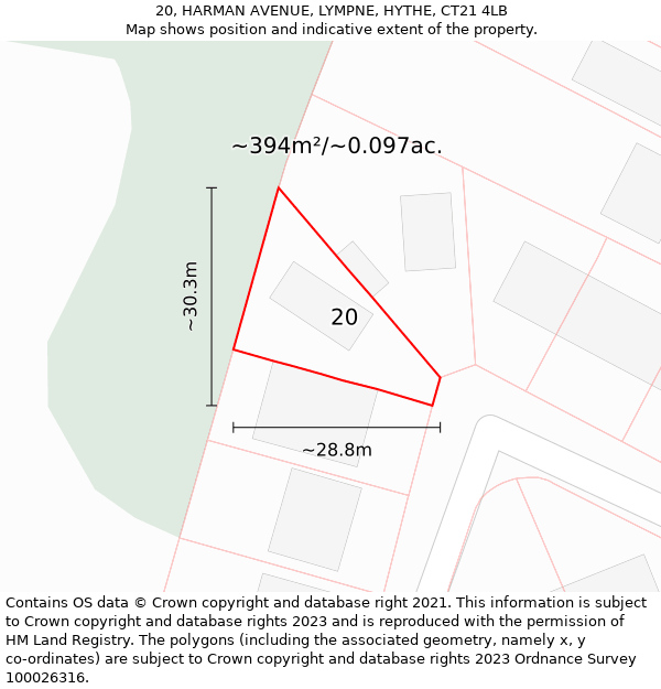 20, HARMAN AVENUE, LYMPNE, HYTHE, CT21 4LB: Plot and title map