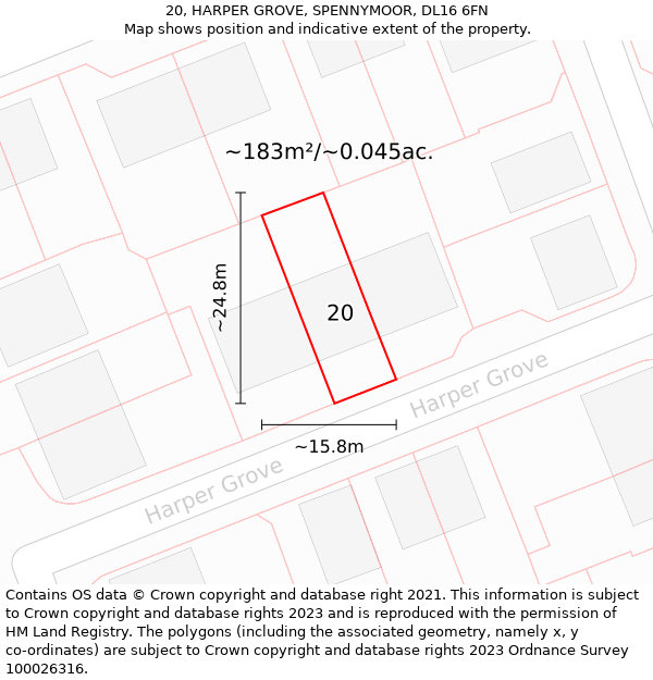 20, HARPER GROVE, SPENNYMOOR, DL16 6FN: Plot and title map