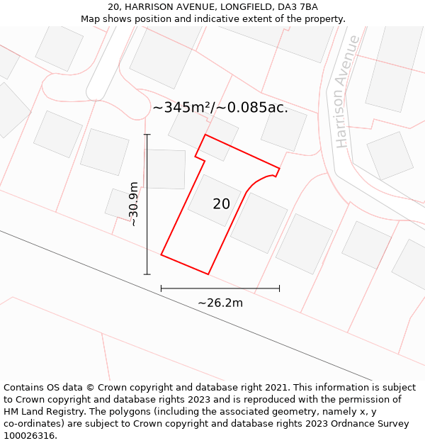 20, HARRISON AVENUE, LONGFIELD, DA3 7BA: Plot and title map