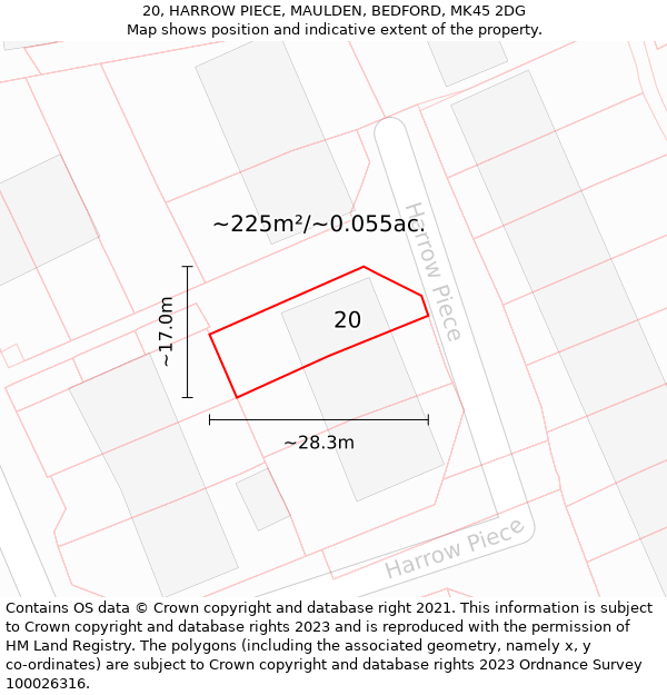 20, HARROW PIECE, MAULDEN, BEDFORD, MK45 2DG: Plot and title map