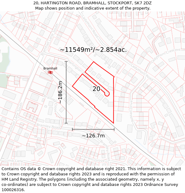 20, HARTINGTON ROAD, BRAMHALL, STOCKPORT, SK7 2DZ: Plot and title map