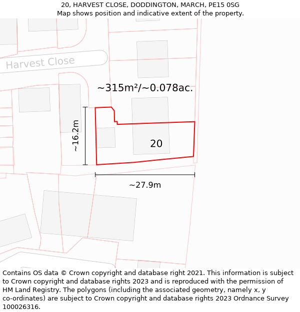 20, HARVEST CLOSE, DODDINGTON, MARCH, PE15 0SG: Plot and title map