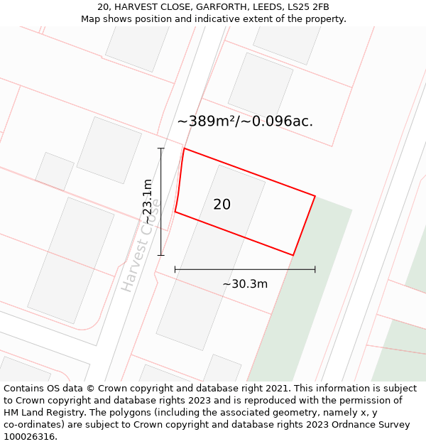 20, HARVEST CLOSE, GARFORTH, LEEDS, LS25 2FB: Plot and title map