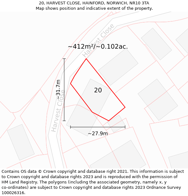 20, HARVEST CLOSE, HAINFORD, NORWICH, NR10 3TA: Plot and title map