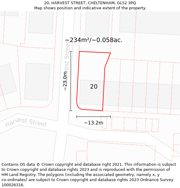 20, HARVEST STREET, CHELTENHAM, GL52 3PQ: Plot and title map