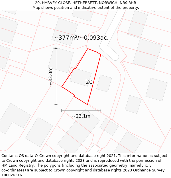 20, HARVEY CLOSE, HETHERSETT, NORWICH, NR9 3HR: Plot and title map