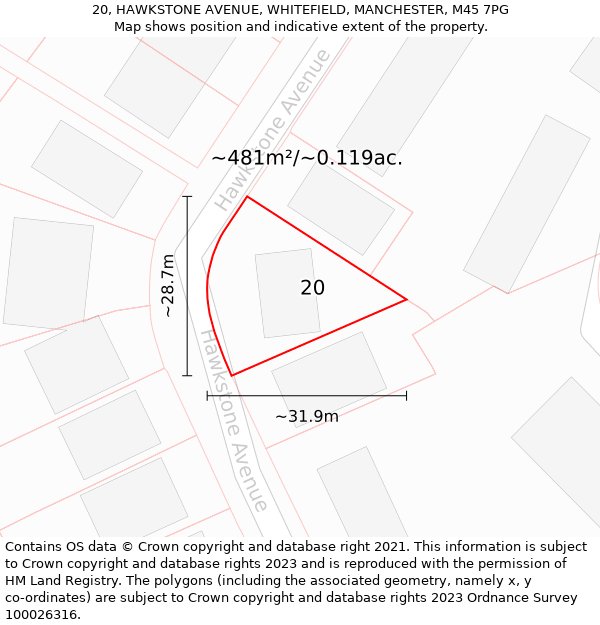 20, HAWKSTONE AVENUE, WHITEFIELD, MANCHESTER, M45 7PG: Plot and title map