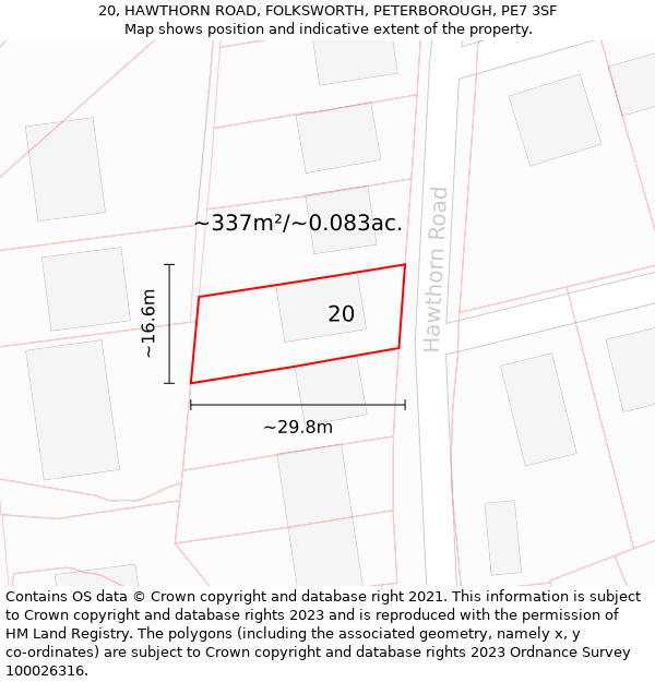 20, HAWTHORN ROAD, FOLKSWORTH, PETERBOROUGH, PE7 3SF: Plot and title map