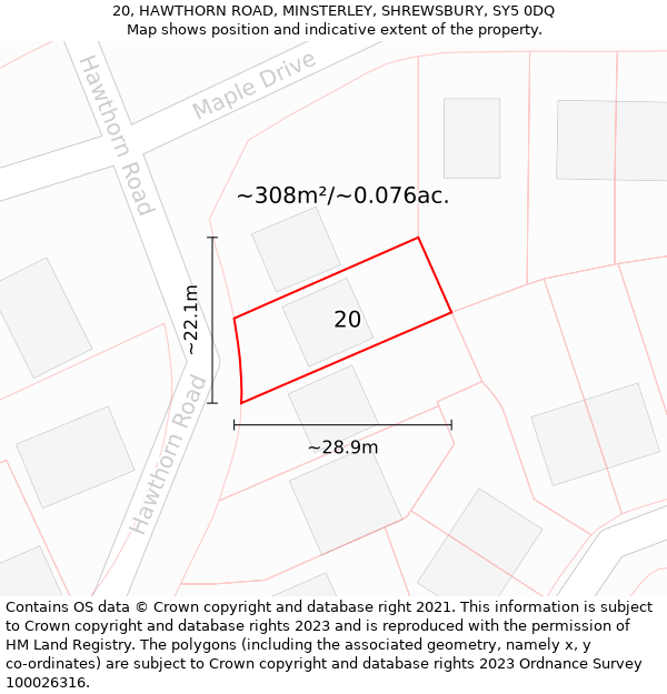 20, HAWTHORN ROAD, MINSTERLEY, SHREWSBURY, SY5 0DQ: Plot and title map