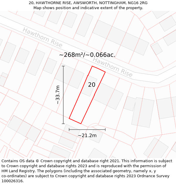 20, HAWTHORNE RISE, AWSWORTH, NOTTINGHAM, NG16 2RG: Plot and title map