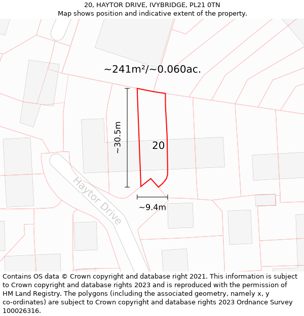 20, HAYTOR DRIVE, IVYBRIDGE, PL21 0TN: Plot and title map