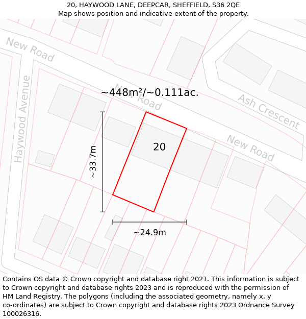 20, HAYWOOD LANE, DEEPCAR, SHEFFIELD, S36 2QE: Plot and title map