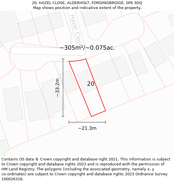 20, HAZEL CLOSE, ALDERHOLT, FORDINGBRIDGE, SP6 3DQ: Plot and title map