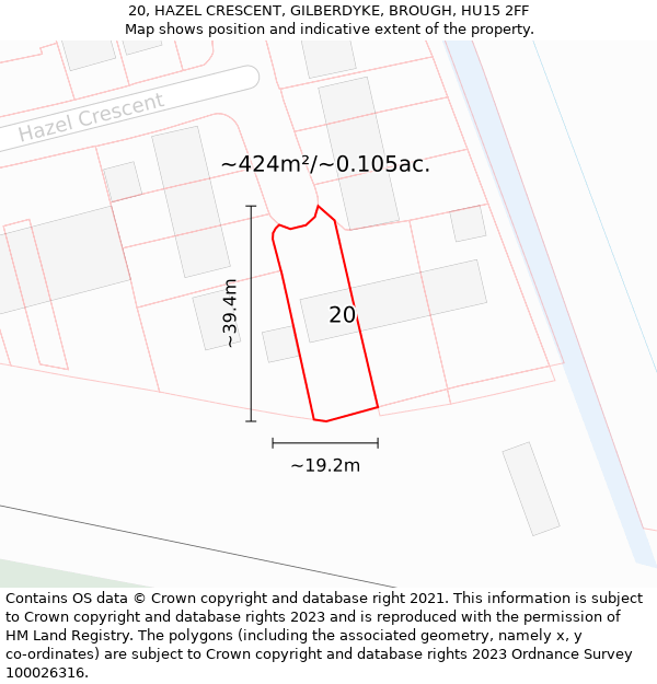 20, HAZEL CRESCENT, GILBERDYKE, BROUGH, HU15 2FF: Plot and title map