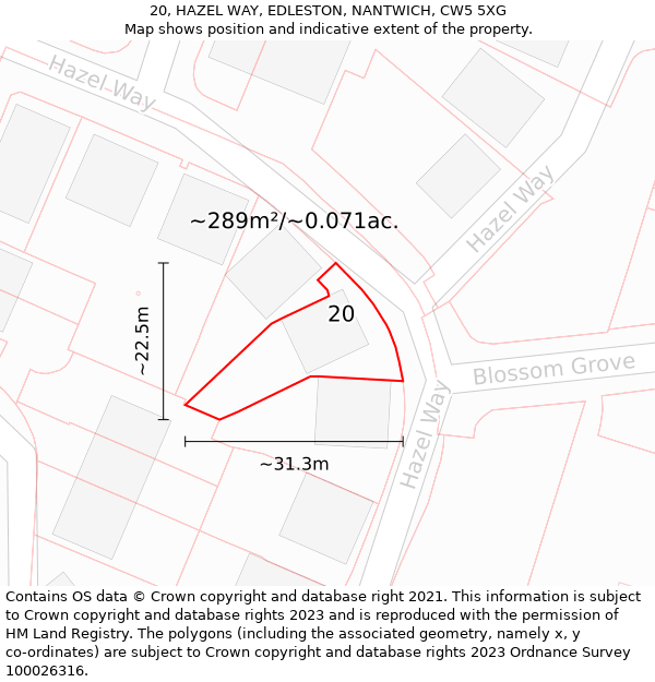 20, HAZEL WAY, EDLESTON, NANTWICH, CW5 5XG: Plot and title map