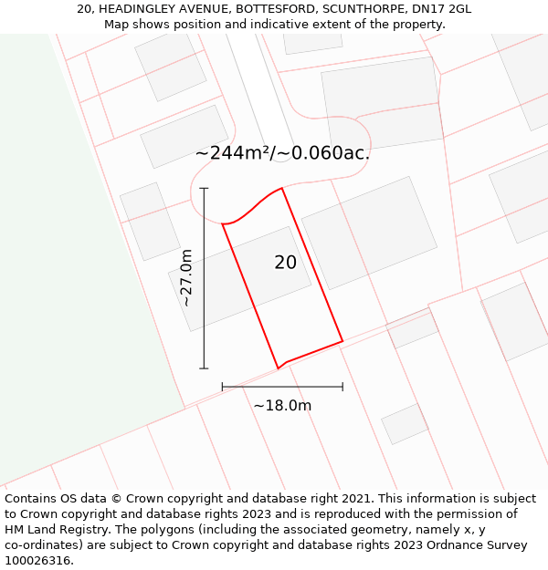 20, HEADINGLEY AVENUE, BOTTESFORD, SCUNTHORPE, DN17 2GL: Plot and title map