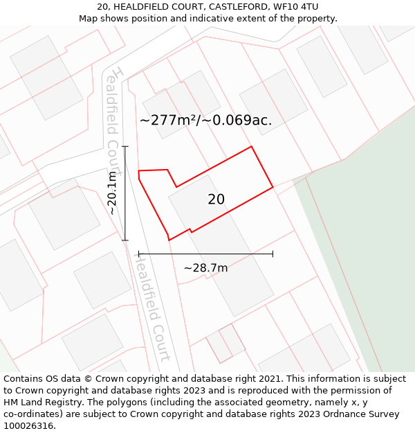 20, HEALDFIELD COURT, CASTLEFORD, WF10 4TU: Plot and title map