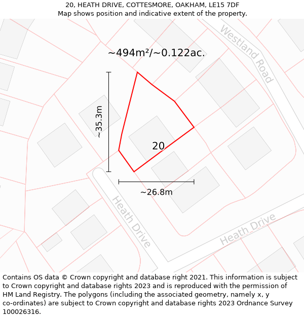 20, HEATH DRIVE, COTTESMORE, OAKHAM, LE15 7DF: Plot and title map