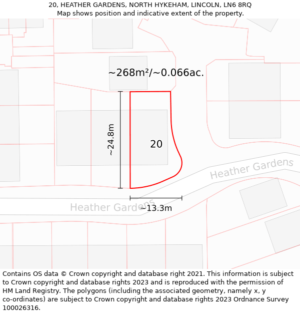 20, HEATHER GARDENS, NORTH HYKEHAM, LINCOLN, LN6 8RQ: Plot and title map