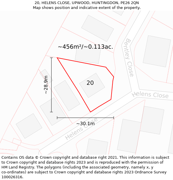 20, HELENS CLOSE, UPWOOD, HUNTINGDON, PE26 2QN: Plot and title map