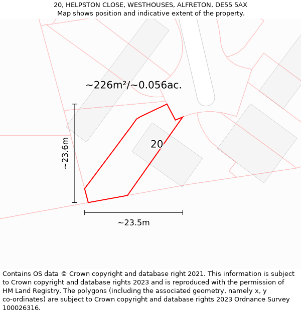 20, HELPSTON CLOSE, WESTHOUSES, ALFRETON, DE55 5AX: Plot and title map