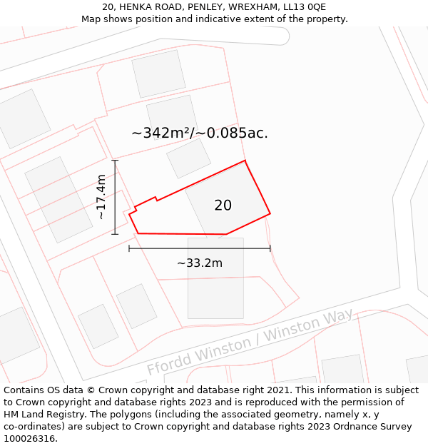 20, HENKA ROAD, PENLEY, WREXHAM, LL13 0QE: Plot and title map