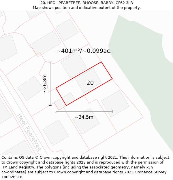 20, HEOL PEARETREE, RHOOSE, BARRY, CF62 3LB: Plot and title map