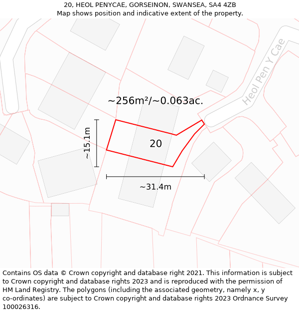 20, HEOL PENYCAE, GORSEINON, SWANSEA, SA4 4ZB: Plot and title map