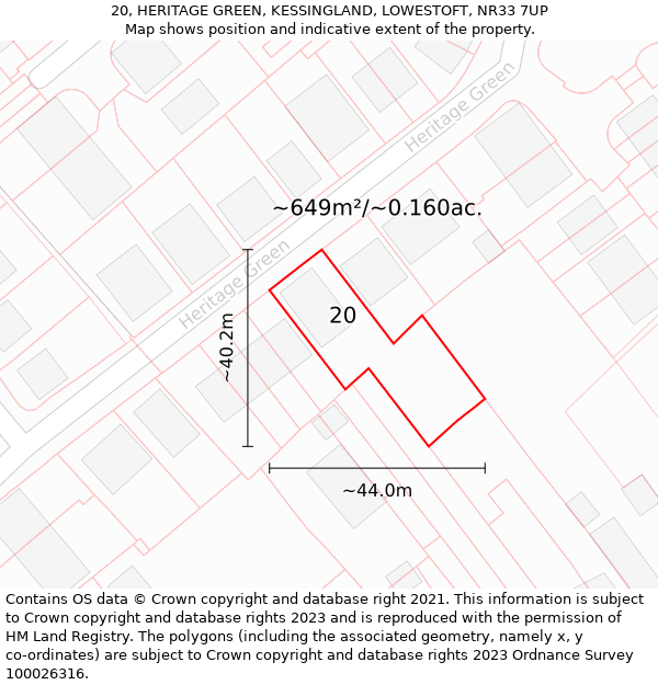 20, HERITAGE GREEN, KESSINGLAND, LOWESTOFT, NR33 7UP: Plot and title map