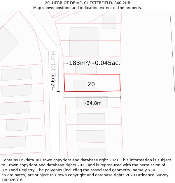 20, HERRIOT DRIVE, CHESTERFIELD, S40 2UR: Plot and title map