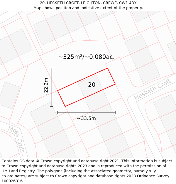 20, HESKETH CROFT, LEIGHTON, CREWE, CW1 4RY: Plot and title map