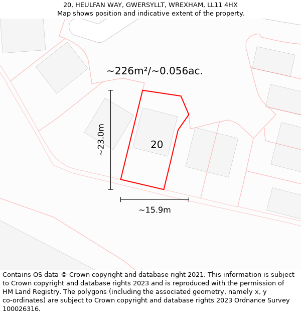 20, HEULFAN WAY, GWERSYLLT, WREXHAM, LL11 4HX: Plot and title map