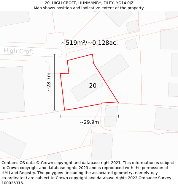 20, HIGH CROFT, HUNMANBY, FILEY, YO14 0JZ: Plot and title map