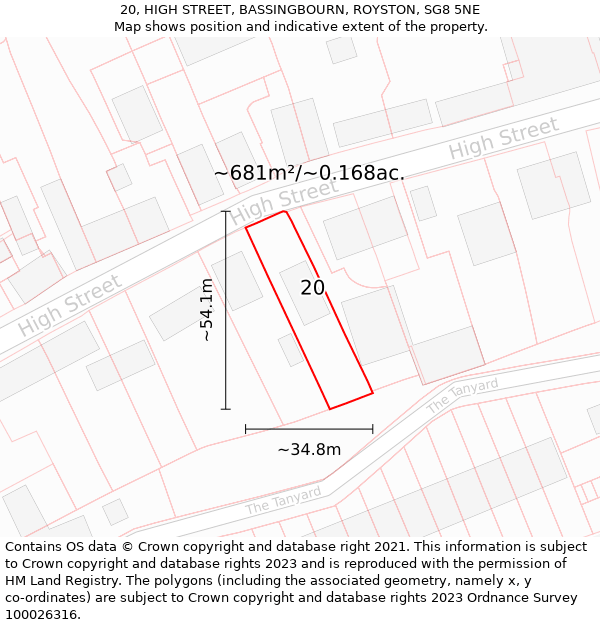 20, HIGH STREET, BASSINGBOURN, ROYSTON, SG8 5NE: Plot and title map