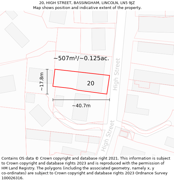 20, HIGH STREET, BASSINGHAM, LINCOLN, LN5 9JZ: Plot and title map