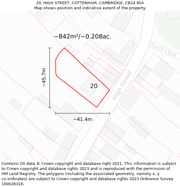 20, HIGH STREET, COTTENHAM, CAMBRIDGE, CB24 8SA: Plot and title map