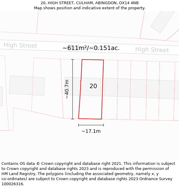 20, HIGH STREET, CULHAM, ABINGDON, OX14 4NB: Plot and title map