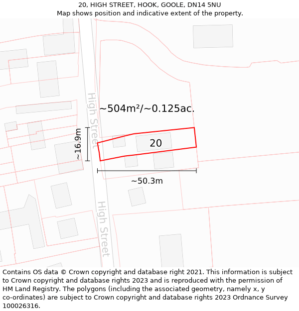 20, HIGH STREET, HOOK, GOOLE, DN14 5NU: Plot and title map