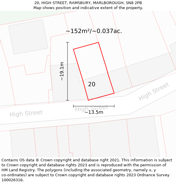 20, HIGH STREET, RAMSBURY, MARLBOROUGH, SN8 2PB: Plot and title map