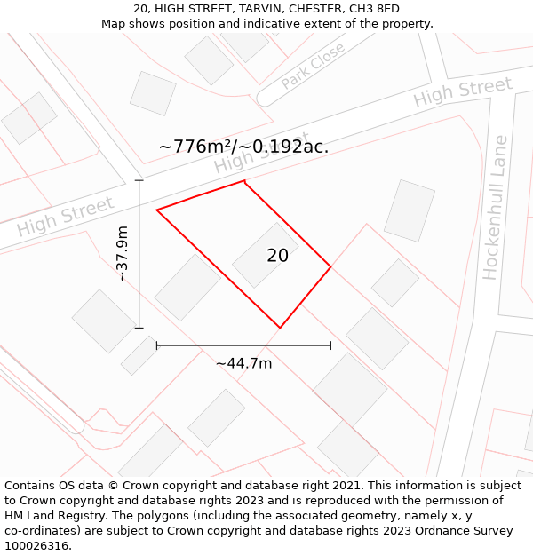 20, HIGH STREET, TARVIN, CHESTER, CH3 8ED: Plot and title map