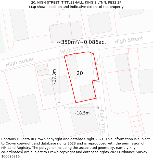 20, HIGH STREET, TITTLESHALL, KING'S LYNN, PE32 2PJ: Plot and title map