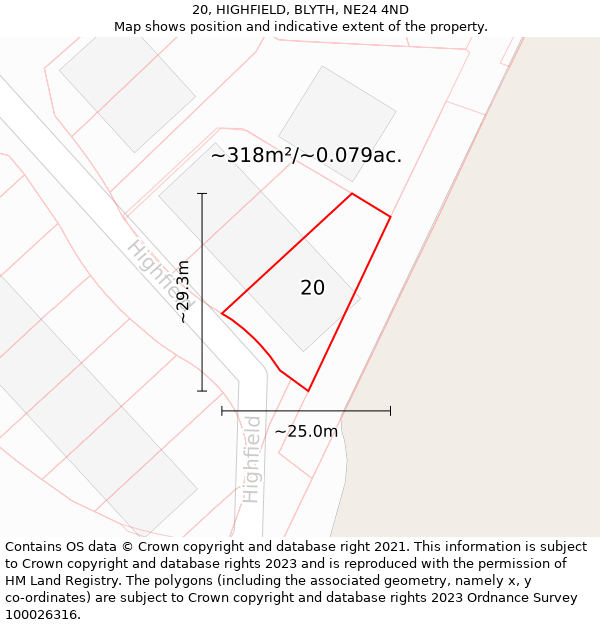 20, HIGHFIELD, BLYTH, NE24 4ND: Plot and title map