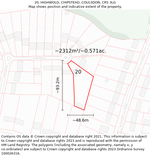 20, HIGHWOLD, CHIPSTEAD, COULSDON, CR5 3LG: Plot and title map