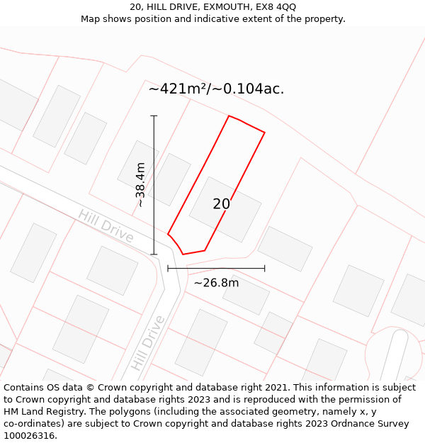 20, HILL DRIVE, EXMOUTH, EX8 4QQ: Plot and title map