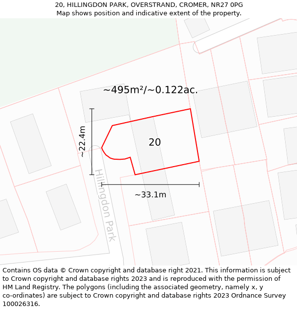 20, HILLINGDON PARK, OVERSTRAND, CROMER, NR27 0PG: Plot and title map