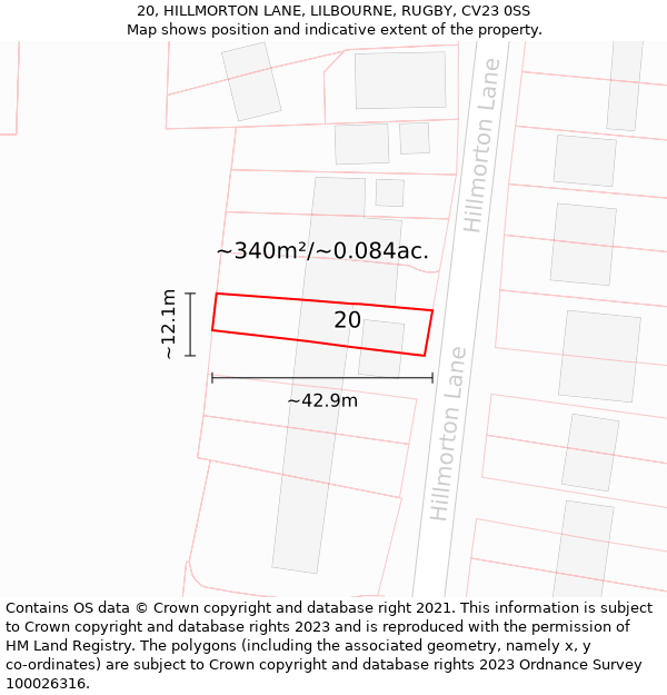 20, HILLMORTON LANE, LILBOURNE, RUGBY, CV23 0SS: Plot and title map