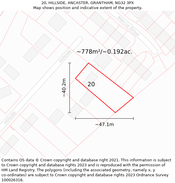 20, HILLSIDE, ANCASTER, GRANTHAM, NG32 3PX: Plot and title map