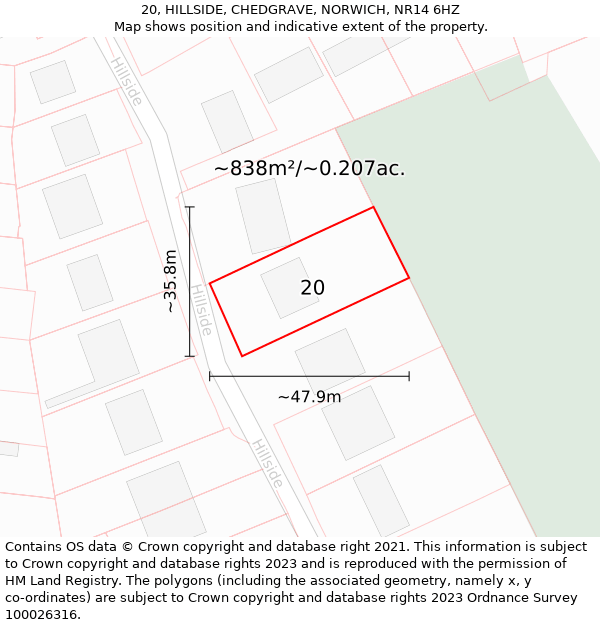 20, HILLSIDE, CHEDGRAVE, NORWICH, NR14 6HZ: Plot and title map