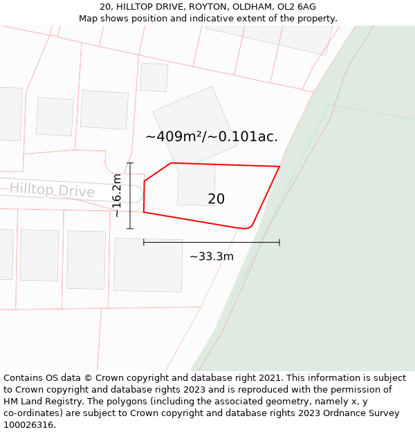 20, HILLTOP DRIVE, ROYTON, OLDHAM, OL2 6AG: Plot and title map