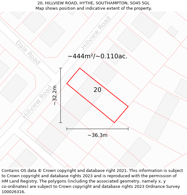 20, HILLVIEW ROAD, HYTHE, SOUTHAMPTON, SO45 5GL: Plot and title map